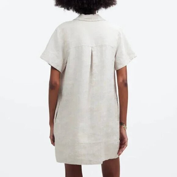 Madewell V-Neck Mini Dress Lightweight Linen Relaxed Fit Cream Size M NWT - Picture 2 of 8